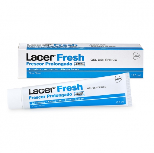 Gel dentífrico antiplaca y anticaries frescor prolongado con flúor Lacer Fresh 125 ml.