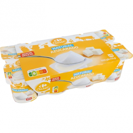 Yogur natural azucarado Carrefour Classic' pack de 8 unidades de 125 g.