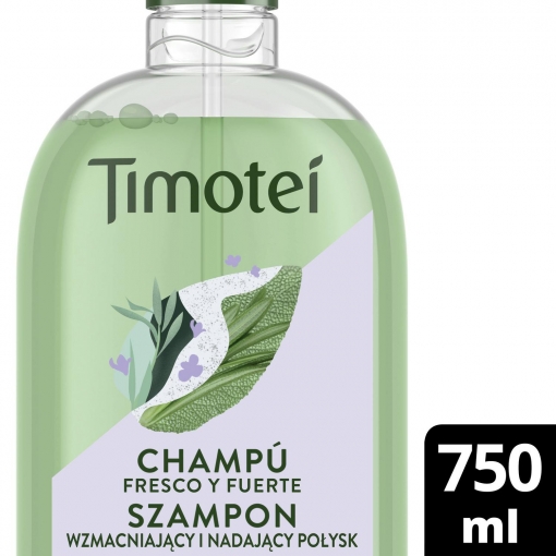 Champú fresco y fuerte para cabello débil y pagado con extracto de hierbas alpinas Timotei 750 ml.