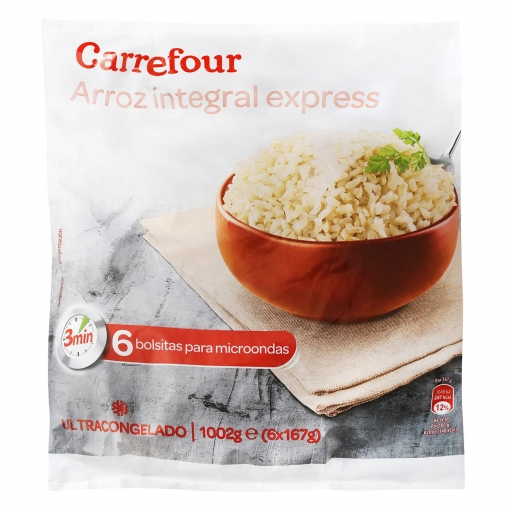 Arroz integral Carrefour pack de 6 unidades de 167 g.