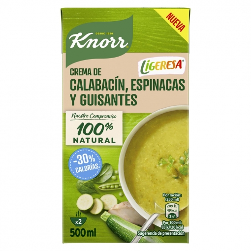 Crema de calabacín, espinacas y guisantes Knorr Ligeresa 500 ml.