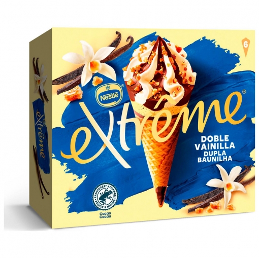Conos con helado de doble vainilla Extreme Nestlé 6 ud.
