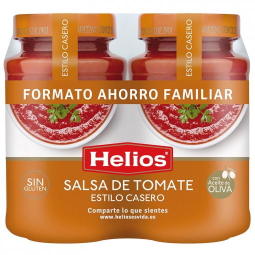 Salsa de tomate Helios sin gluten y sin lactosa pack de 2 tarros de 570 g.