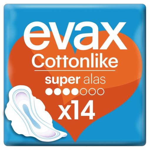 Compresas super con alas Cottonlike Evax 14 ud.