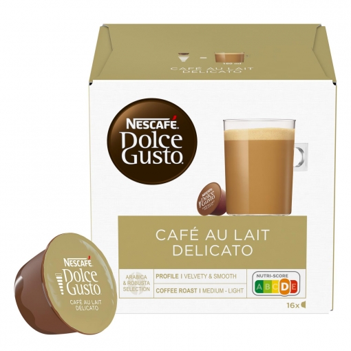 Café con leche delicato en cápsulas Nescafé Dolce Gusto 16 unidades de 11,7 g.