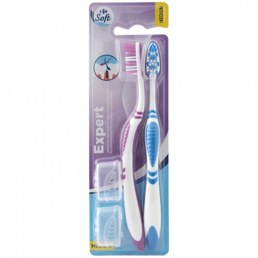 Cepillo de dientes medio cerdas cruzadas Carrefour Soft 2 ud.