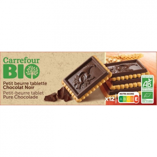 Galletas con tableta de chocolate negro ecológicas Carrefour Bio 150 g.