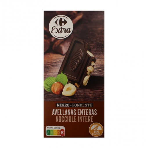 Chocolate negro con avellanas enteras Carrefour Extra sin gluten 200 g.