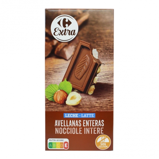 Chocolate con leche y avellanas enteras Extra Carrefour sin gluten 200 g.