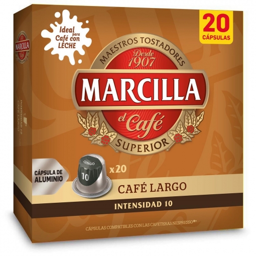 Café Largo en cápsulas Marcilla compatible con Nespresso 20 unidades de 5,2 g.