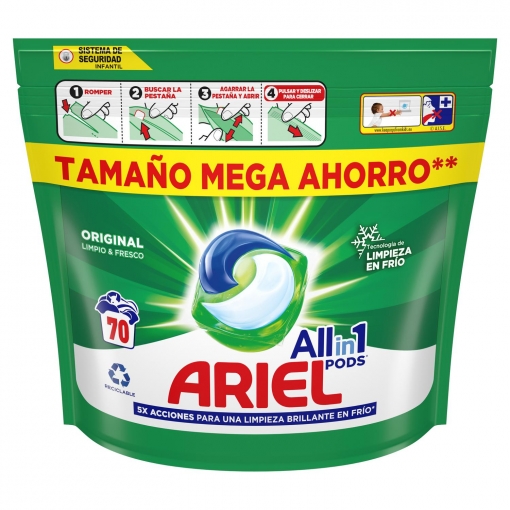 Detergente en cápsulas original Todo En Uno Pods Ariel 70 ud.