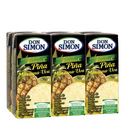 Zumo de piña, manzana y uva Don Simón pack de 6 briks de 20 cl.