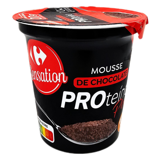 Mousse proteico sabor chocolate Carrefour Sensation sin gluten 200 g.