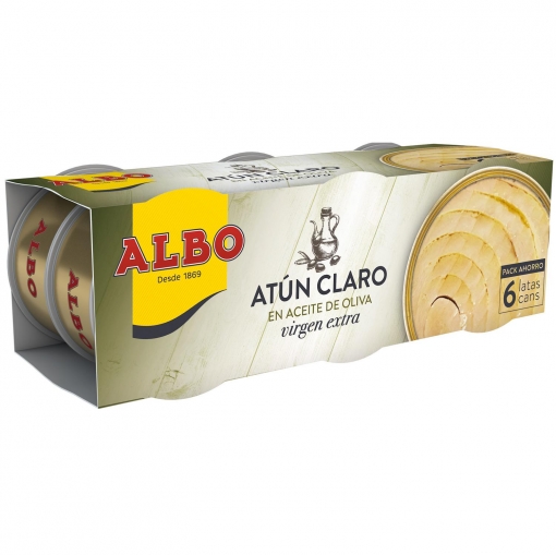 Atún claro en aceite de oliva virgen extra Albo pack de 6 latas de 54 g.