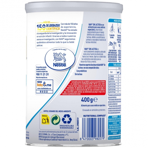 Leche infantil para lactantes en polvo Nestlé Nan Expert Pro sin lactosa 400 g.