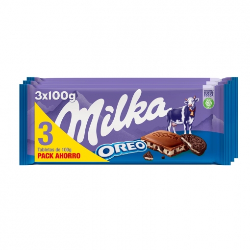 Chocolate relleno de galleta Oreo Milka pack de 3 unidades de 100 g.