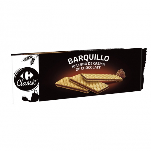 Galletas de barquillo rellena sabor chocolate Carrefour 210 g.