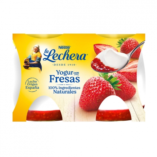 Yogur con fresa Nestlé La Lechera pack de 2 unidades de 125 g.