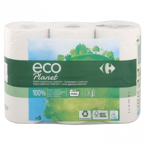 Papel higiénico maxi 3 capas ecológico Carrefour Eco Planet 6 ud.
