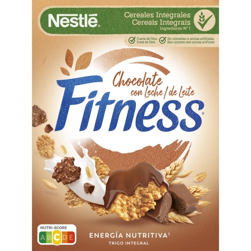 Cereales de avena y trigo integral con chocolates con leche Nestlé Fitness 375 g.