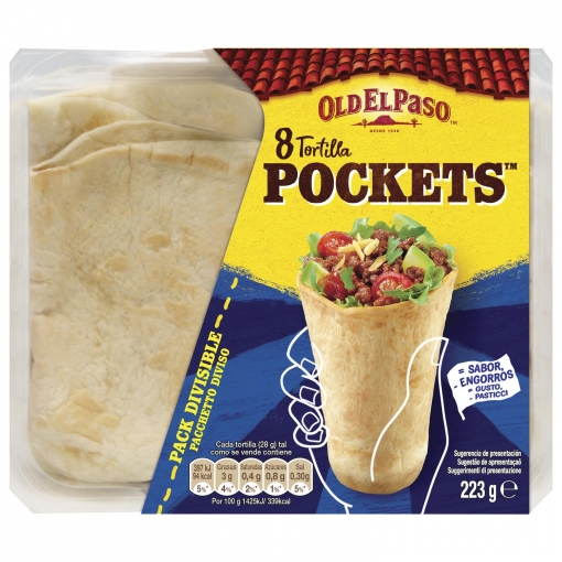 Tortilla pockets Old El Paso sin lactosa 223 g.