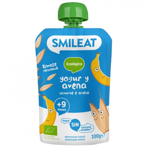 Bolsita de yogur y avena desde 12 meses ecológico Smileat 100 g.