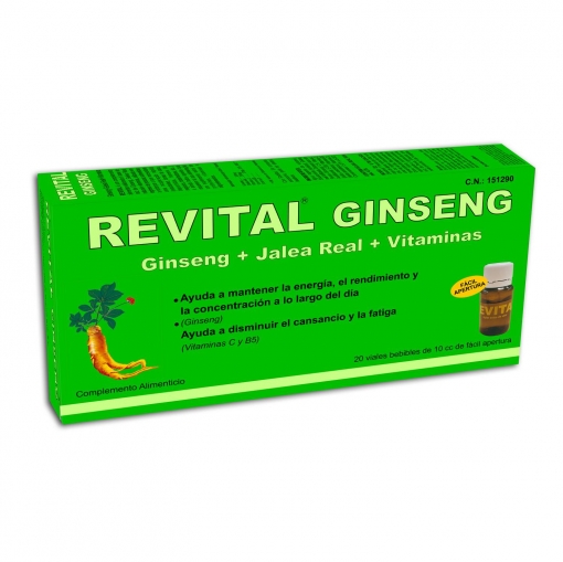 Ginseng complemento alimenticio Jalea Real + Vitaminas Revital 20 ampollas.