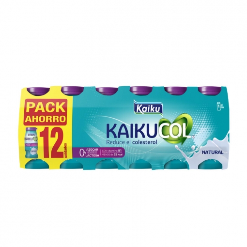 Leche fermentada líquida natural sin azúcar añadido Kaiku Kaikucol Zero sin lactosa pack de 12 unidades de 65 g.