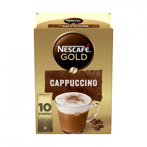 Café soluble cappuccino natural Nescafé Gold pack de 10 sobres de 14 g.
