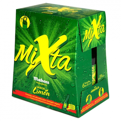 Cerveza Mahou Mixta Shandy sabor limón pack de 6 botellas de 25 cl.