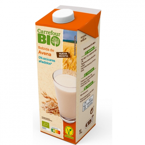 Bebida de avena sin azúcar añadido ecológica Carrefour Bio Brik 1 l.