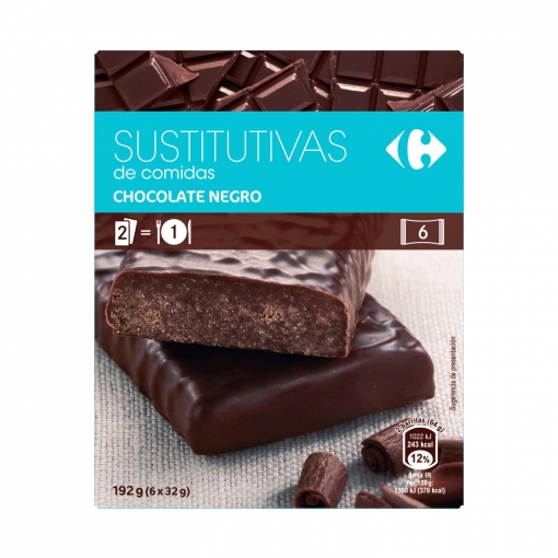 Barritas sustitutivas de chocolate negro Carrefour 192 g.