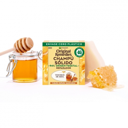 Champú sólido Tesoros de miel para cabello dañado y quebradizo Original Remedies Garnier 60 g.