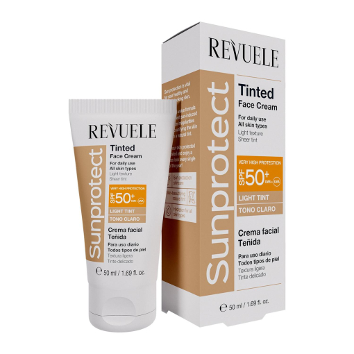 Crema facial teñida SPF50+ tono claro Sunprotect Revuele 50 ml.