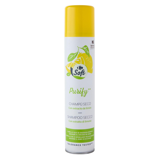 Champú seco con extracto de limón Purify Soft Carrefour 200 ml.