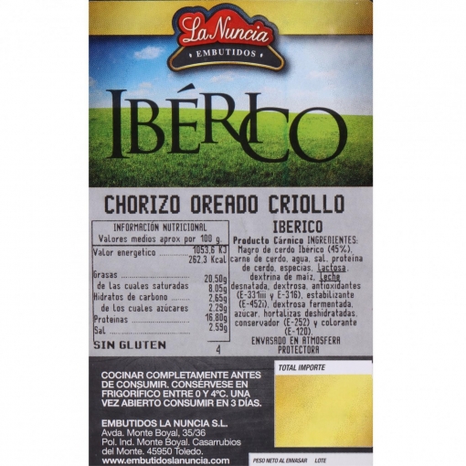 Chorizo criollo Ibérico Carrefour 400 g aprox