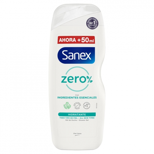 Gel de ducha hidratante con ingredientes esenciales Zero% Sanex 600 ml.