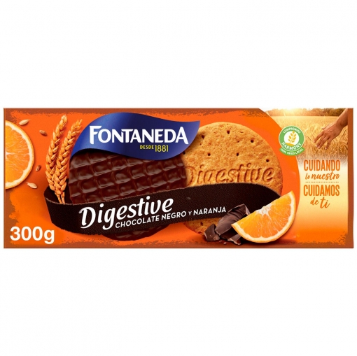 Galletas con chocolate negro y naranja Digestive Fontaneda 300 g.