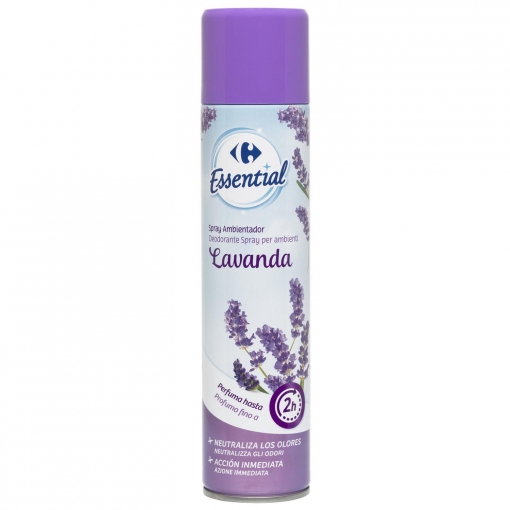 Ambientador spray lavanda Essential Carrefour 300 ml.