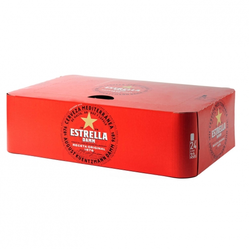 Cerveza Estrella Damm mediterránea pack de 24 latas de 33 cl.