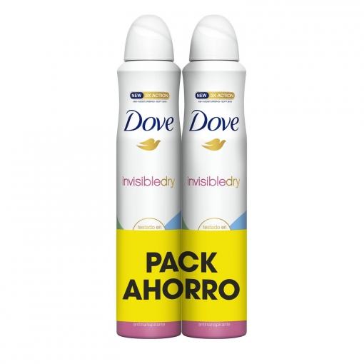 Desodorante en spray antitranspirante 48h 0% Alcohol Invisible Dry Dove pack de 2 unidades de 200 ml.