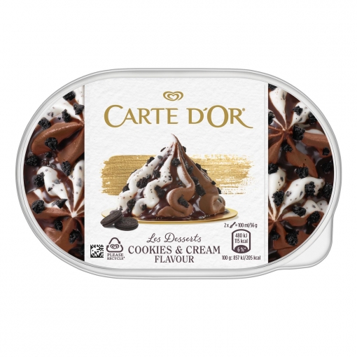 Helado de nata y chocolate con trocitos de galletas Cookies & Cream Carte D'Or 900 ml. 
