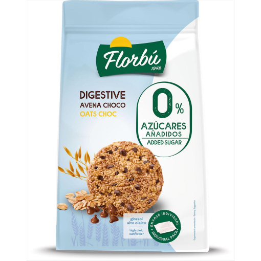 Galletas de avena con pepitas de chocolate Florbú Digestive sin azúcar añadido 245 g.