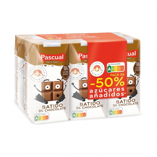 Batido de chocolate Pascual pack de 6 briks de 200 ml.