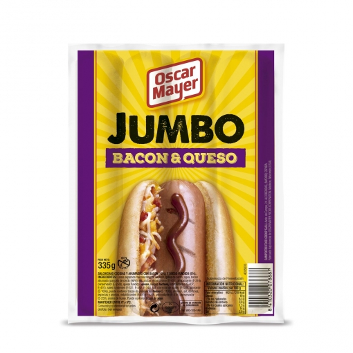 Salchichas Jumbo de queso con bacon Oscar Mayer sin gluten 335 g.