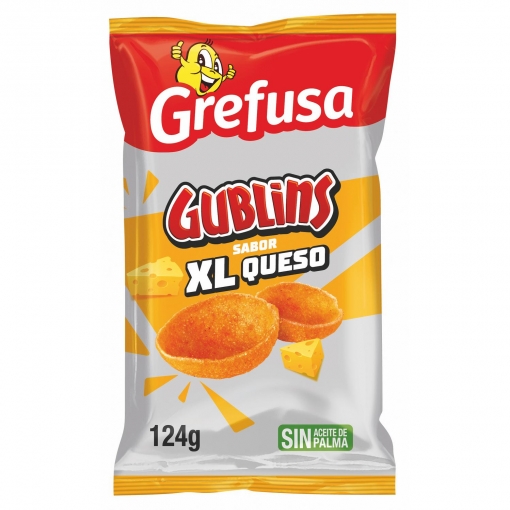 Aperitivo de maíz sabor queso Gublins Grefusa sin aceite de palma 124 g.