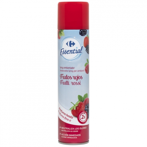 Ambientador spray frutos rojos Essential Carrefour 300 ml.