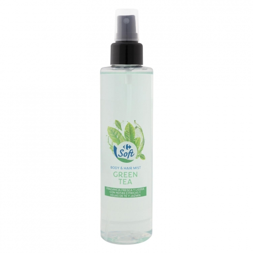 Colonia spray fresca y ligera con notas cítricas y hojas de te y jazmín Carrefour Soft 200 ml.