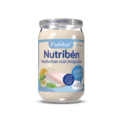 Tarrito de verduritas con lenguado desde 6 meses Nutribén Potitos sin gluten 235 g.