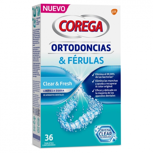 Tableta limpiadora ortodoncias y férulas Corega 36 ud.